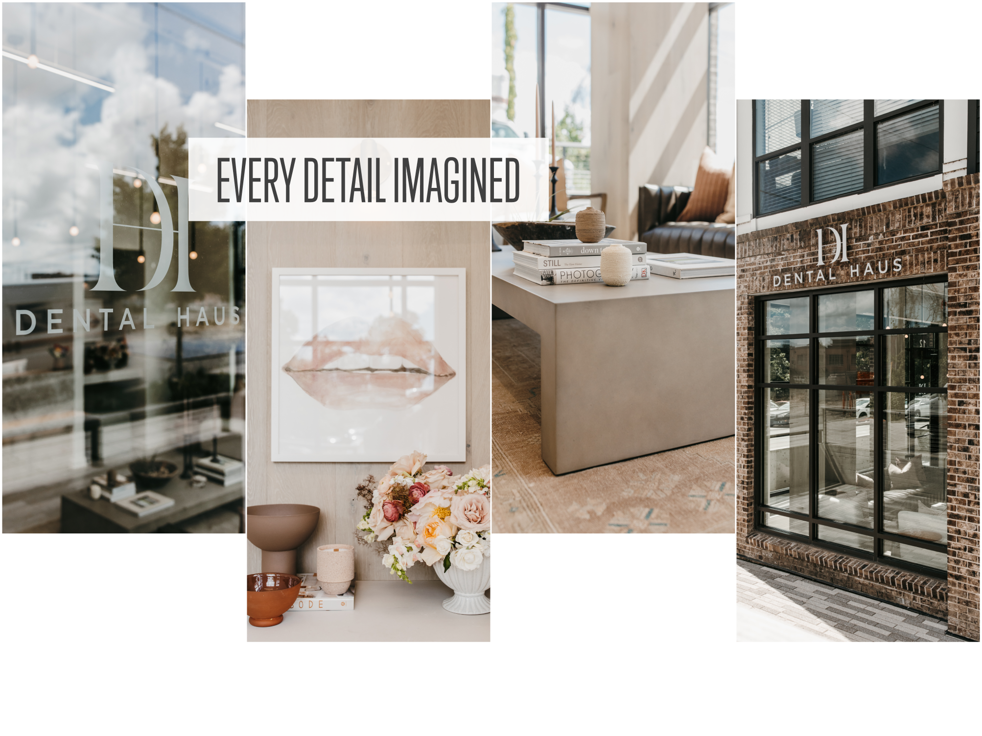 collage of the office exterior with text that says Every Detail Imagined