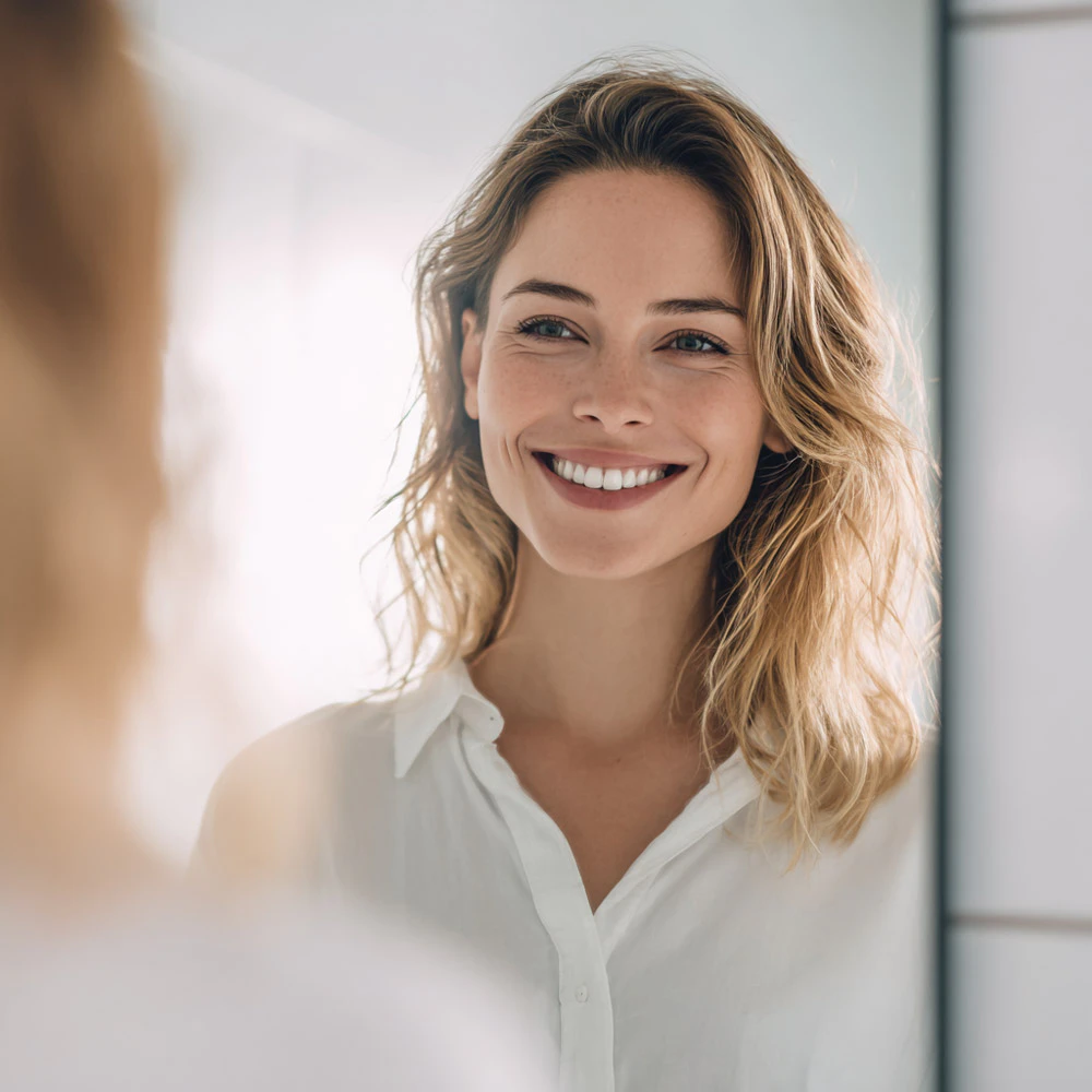 Woman smiling in the mirror