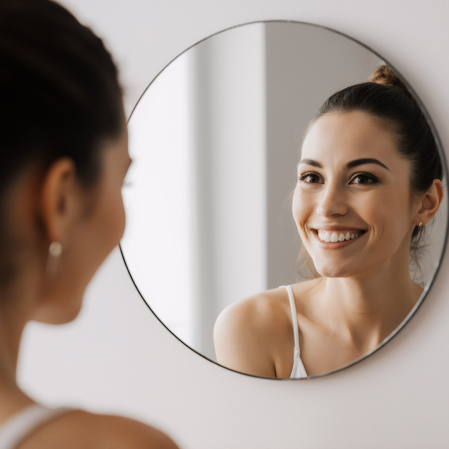 Woman smiling in the mirror