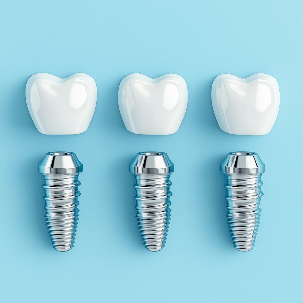 dental implants on a light blue background