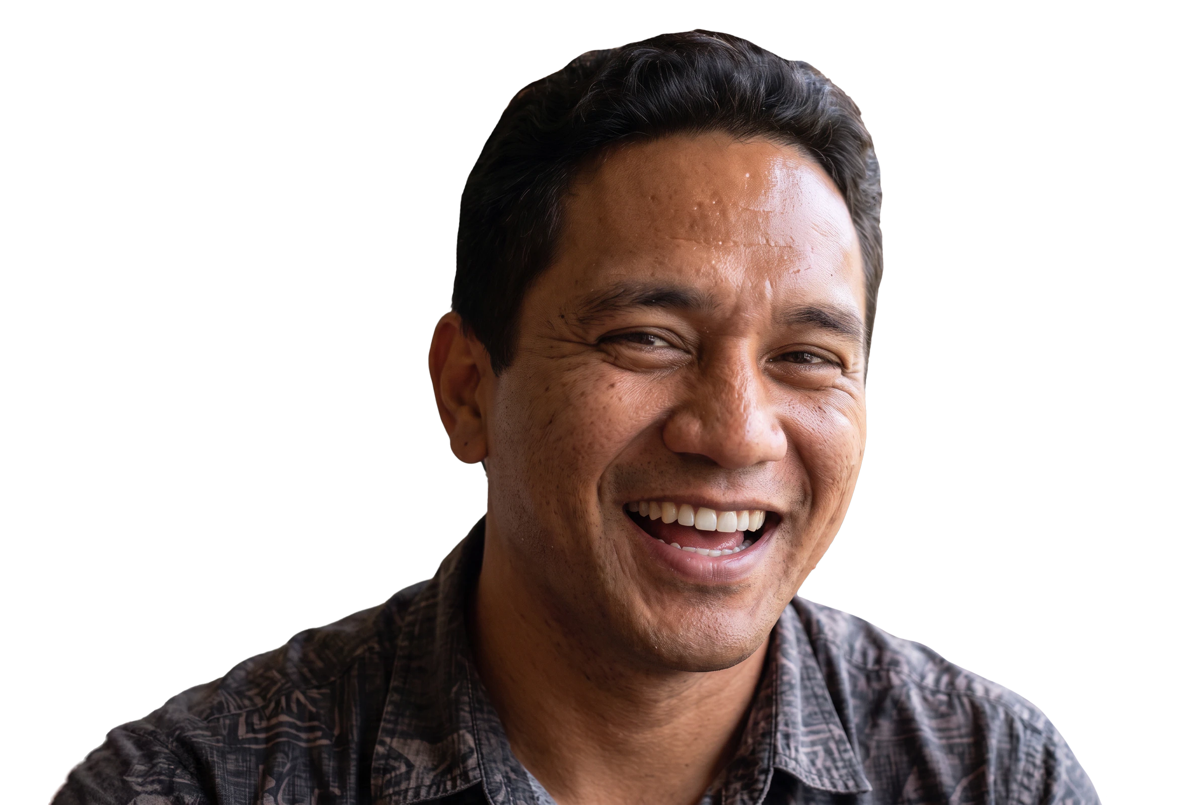 smiling man in gray shirt