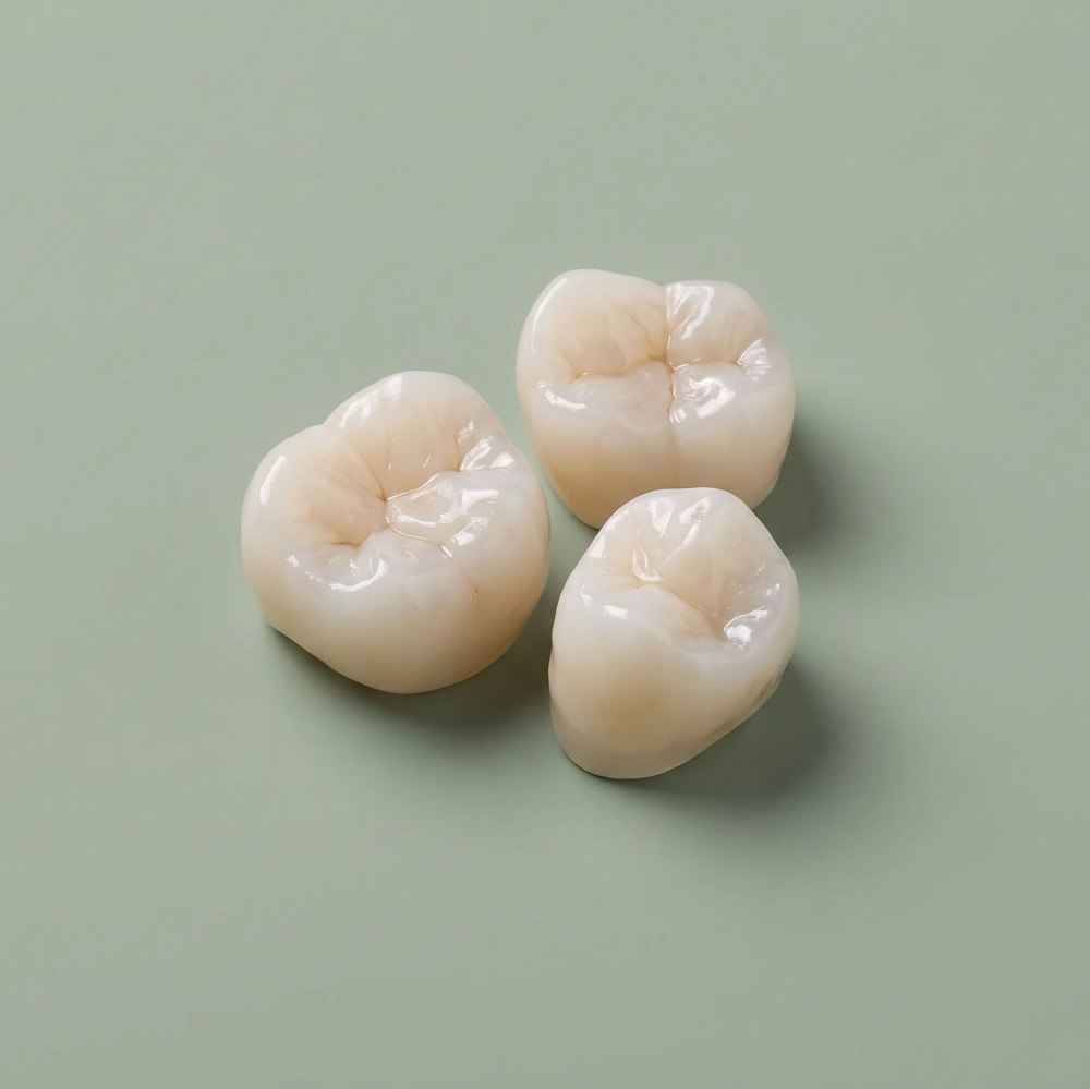 Dentist showing patient model of a dental crown