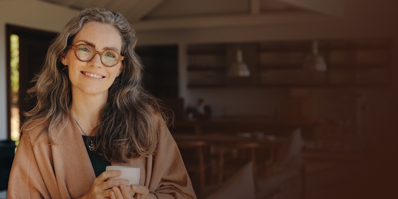 woman with pleasant expression on her face