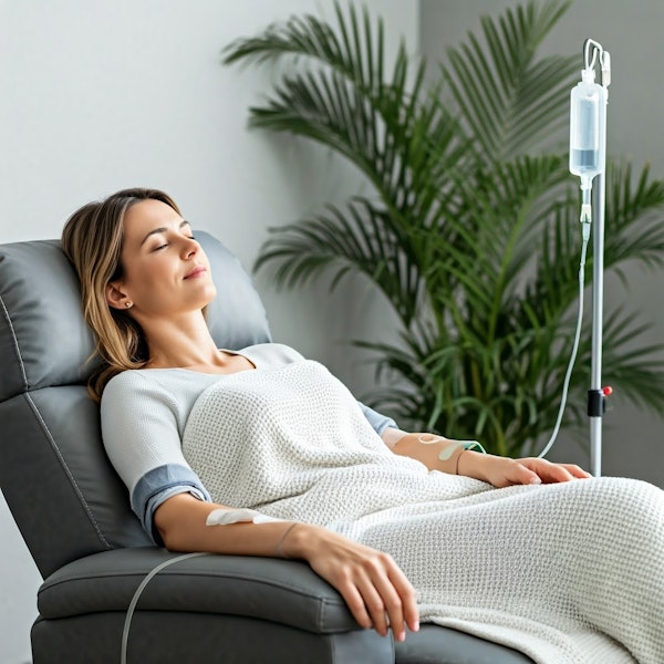Woman relaxing gettinig IV therapy