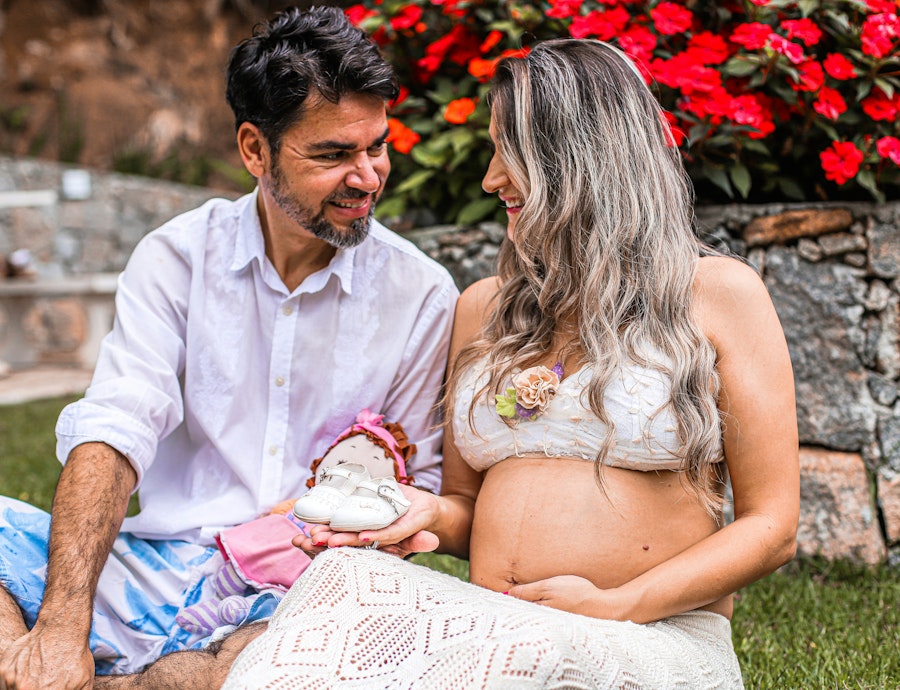 Excited man and woman discussing embryo donation