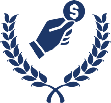 Hand giving money with laurels surrounding it