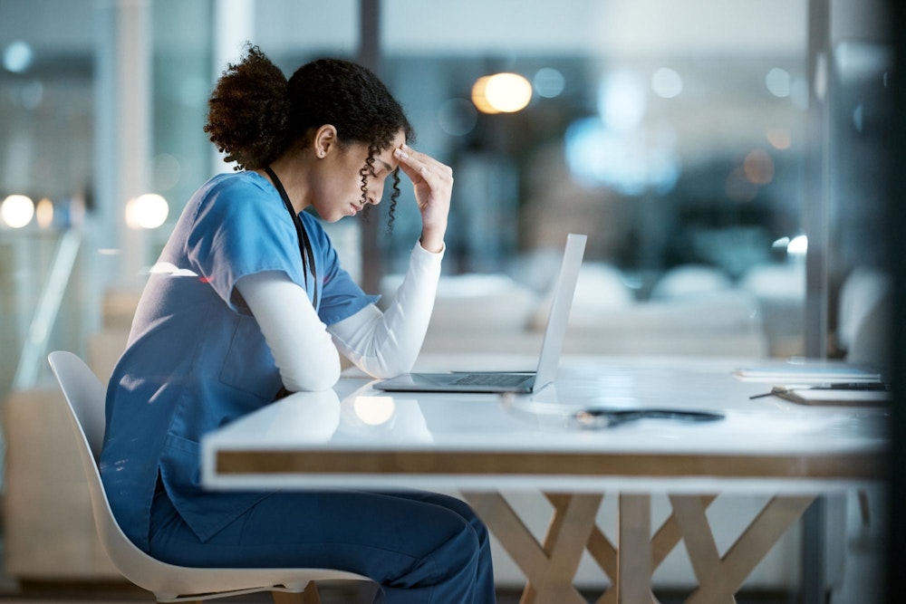 Stressed medical professional
