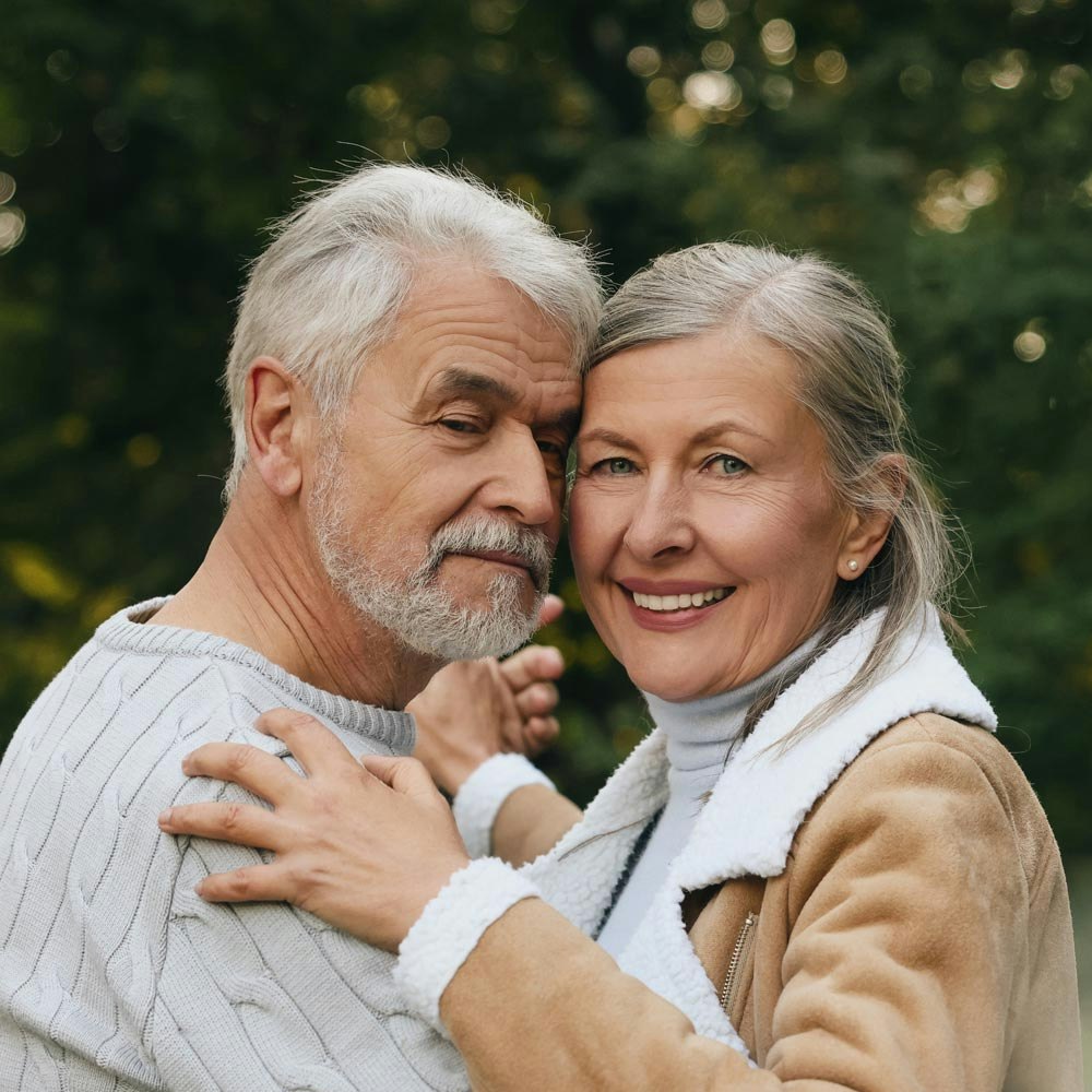 Smiling older couple dancing