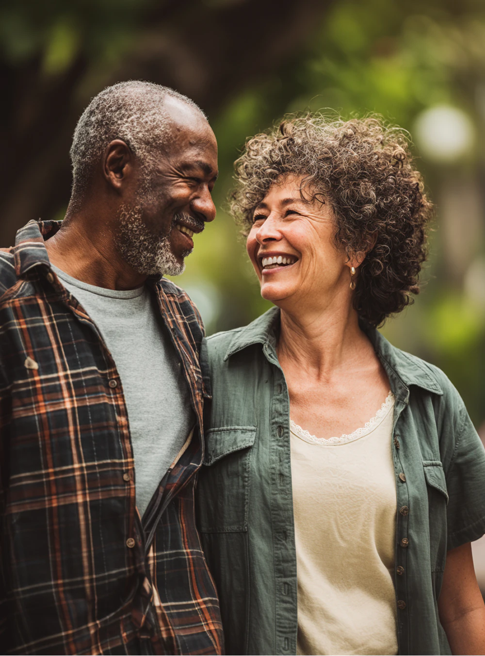 smiling couple looking at each other