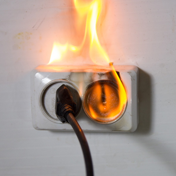 power cord on fire