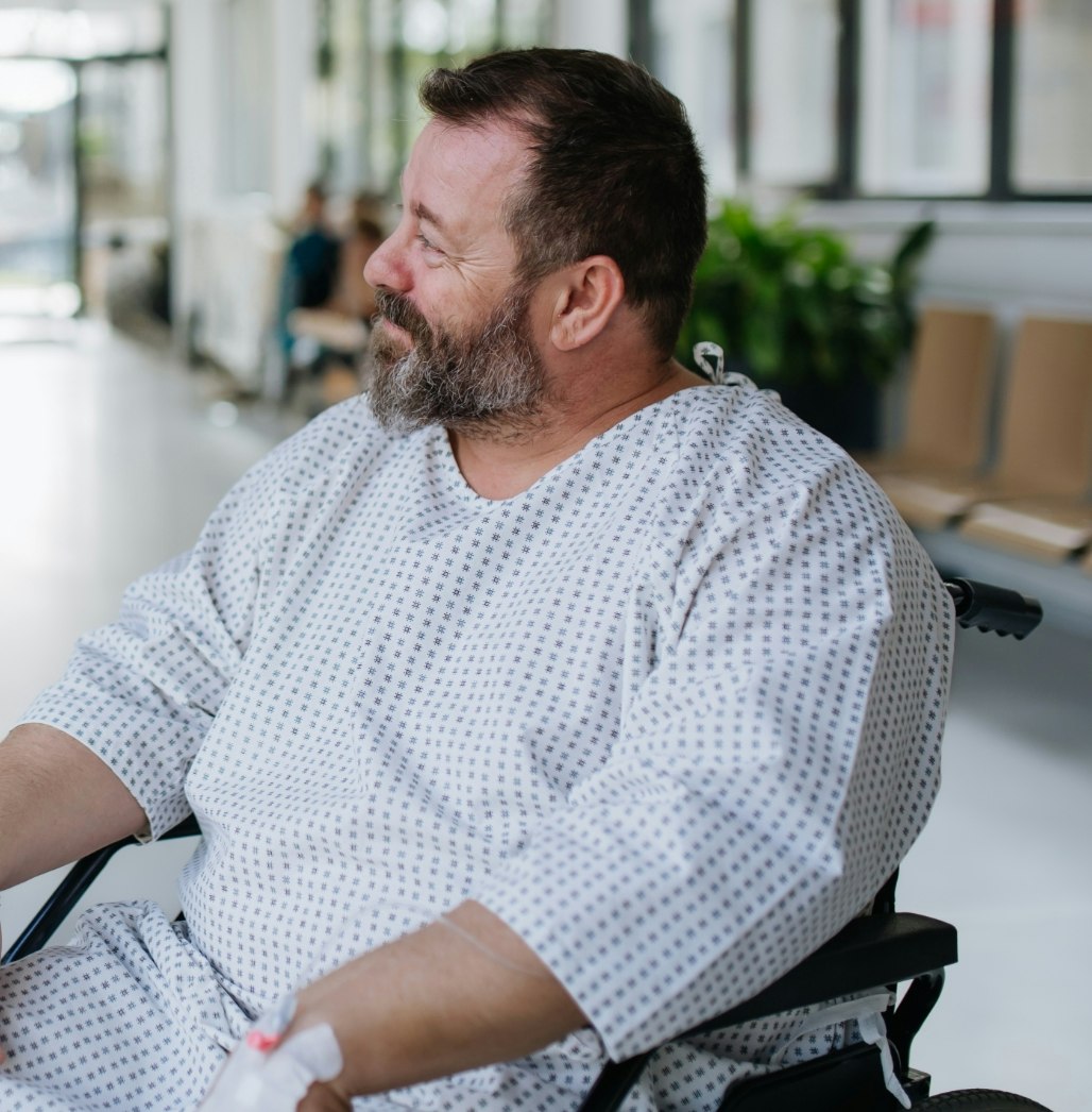 Man in wheelchair at the hospital