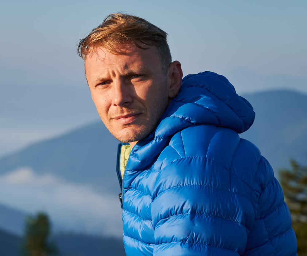 Man enjoying the outdoors without glasses