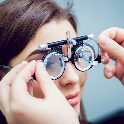 Patient receiving eye exam