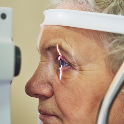Glaucoma patient receiving exam