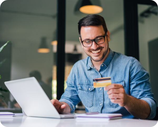happy man making a payment