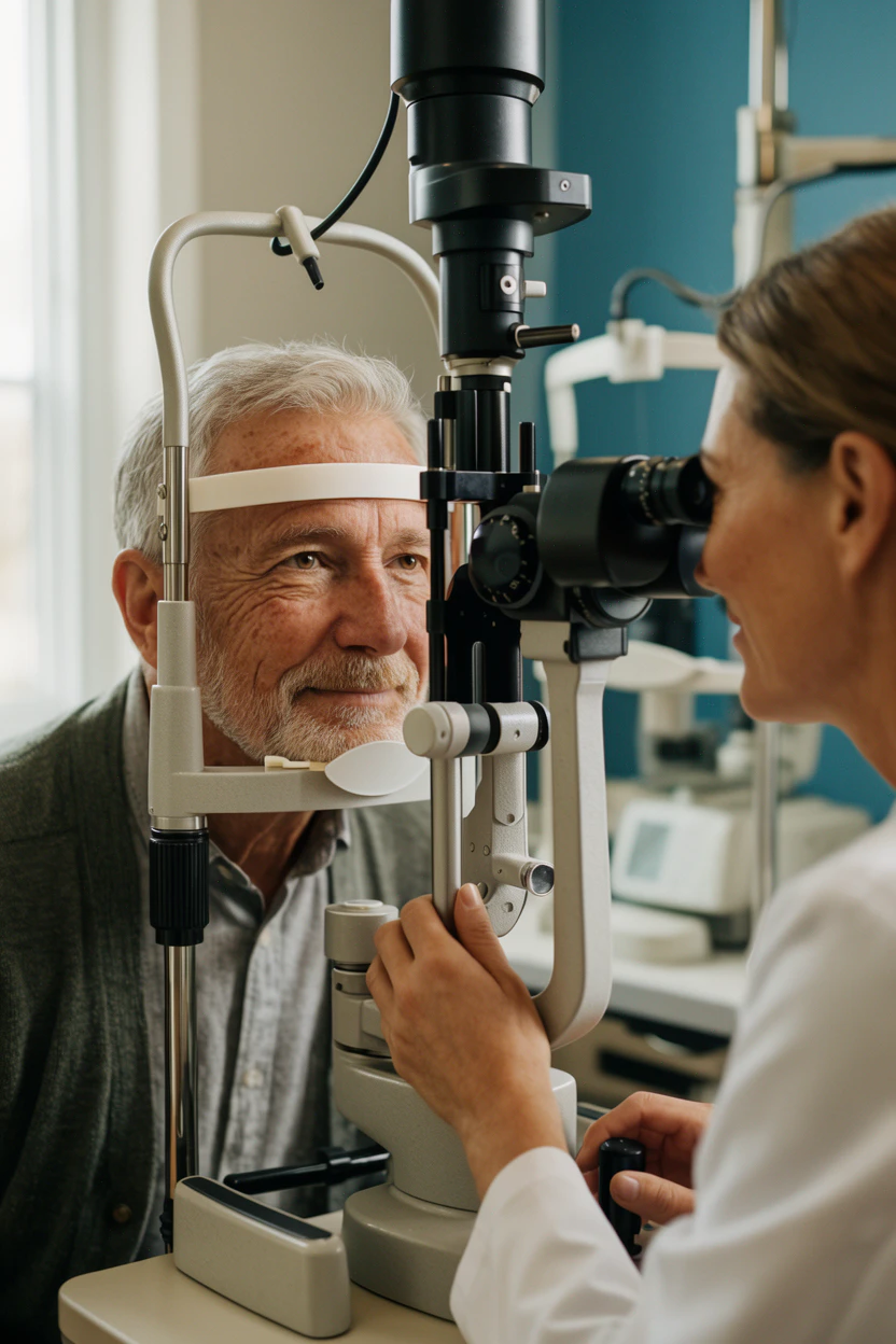 older man getting eye exam