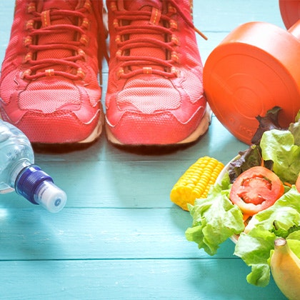 Running shoes and healthy foods