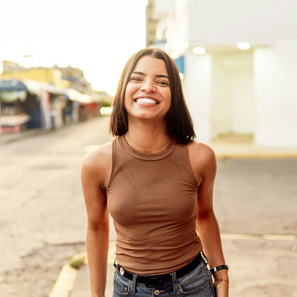 young hispanic woman with a beautiful smile