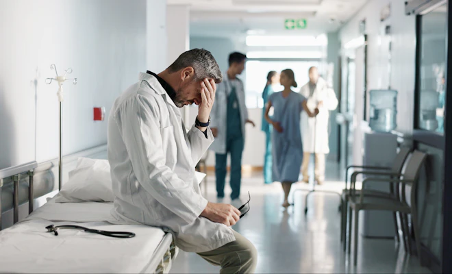 Upset doctor in the hospital