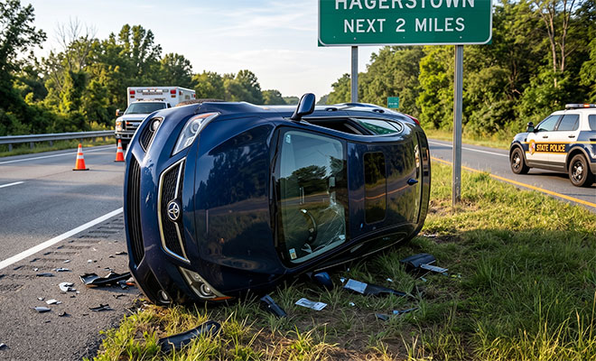 rolled over car