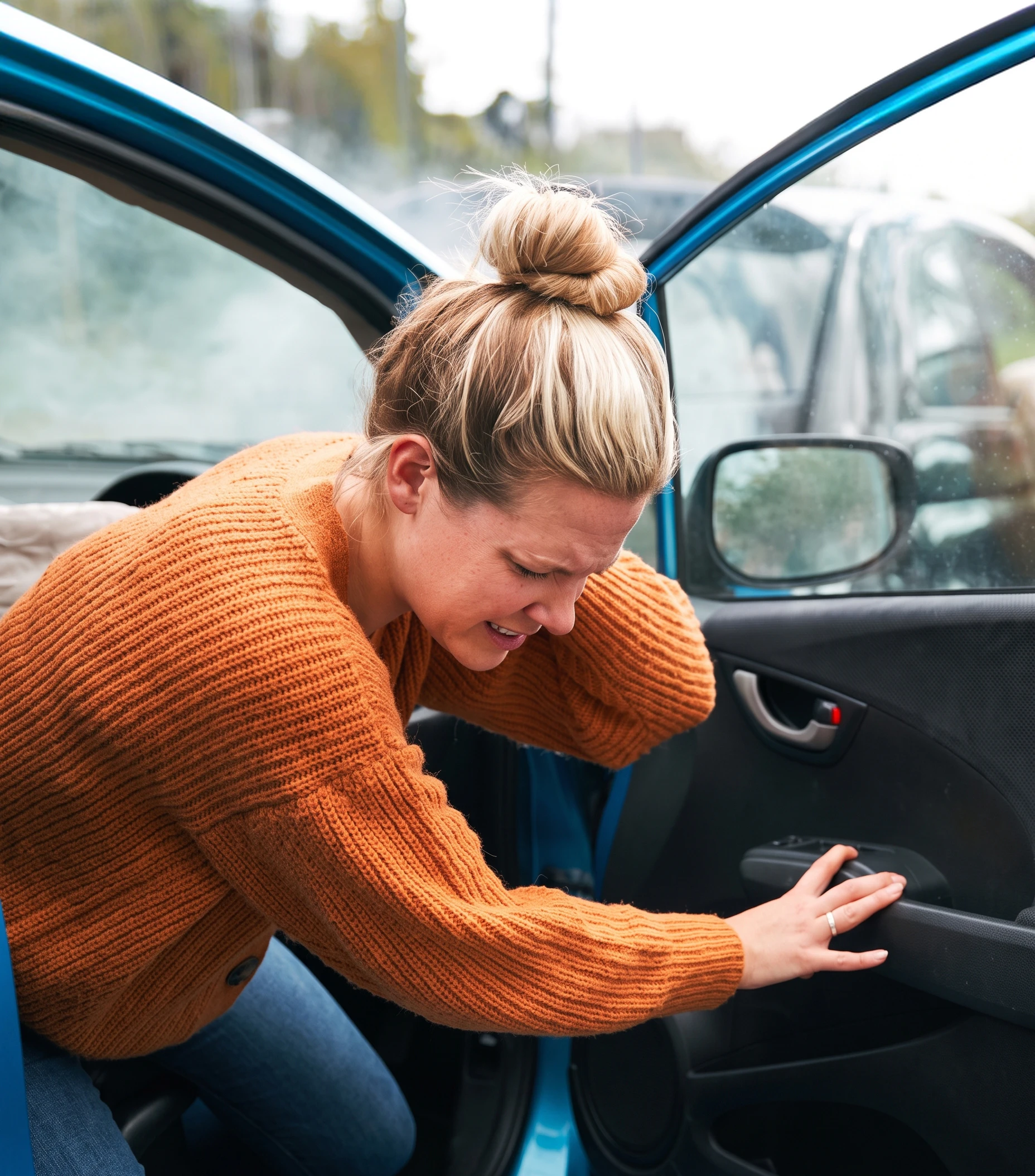 woman holding neck in pain