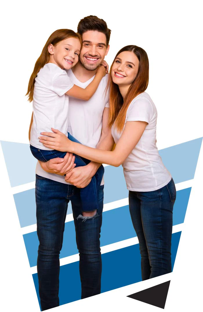 smiling family of three