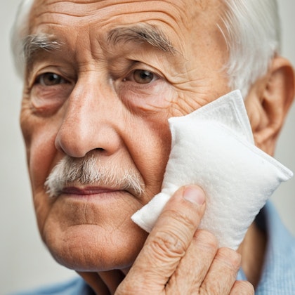 Mature man holding ice pack to his cheek