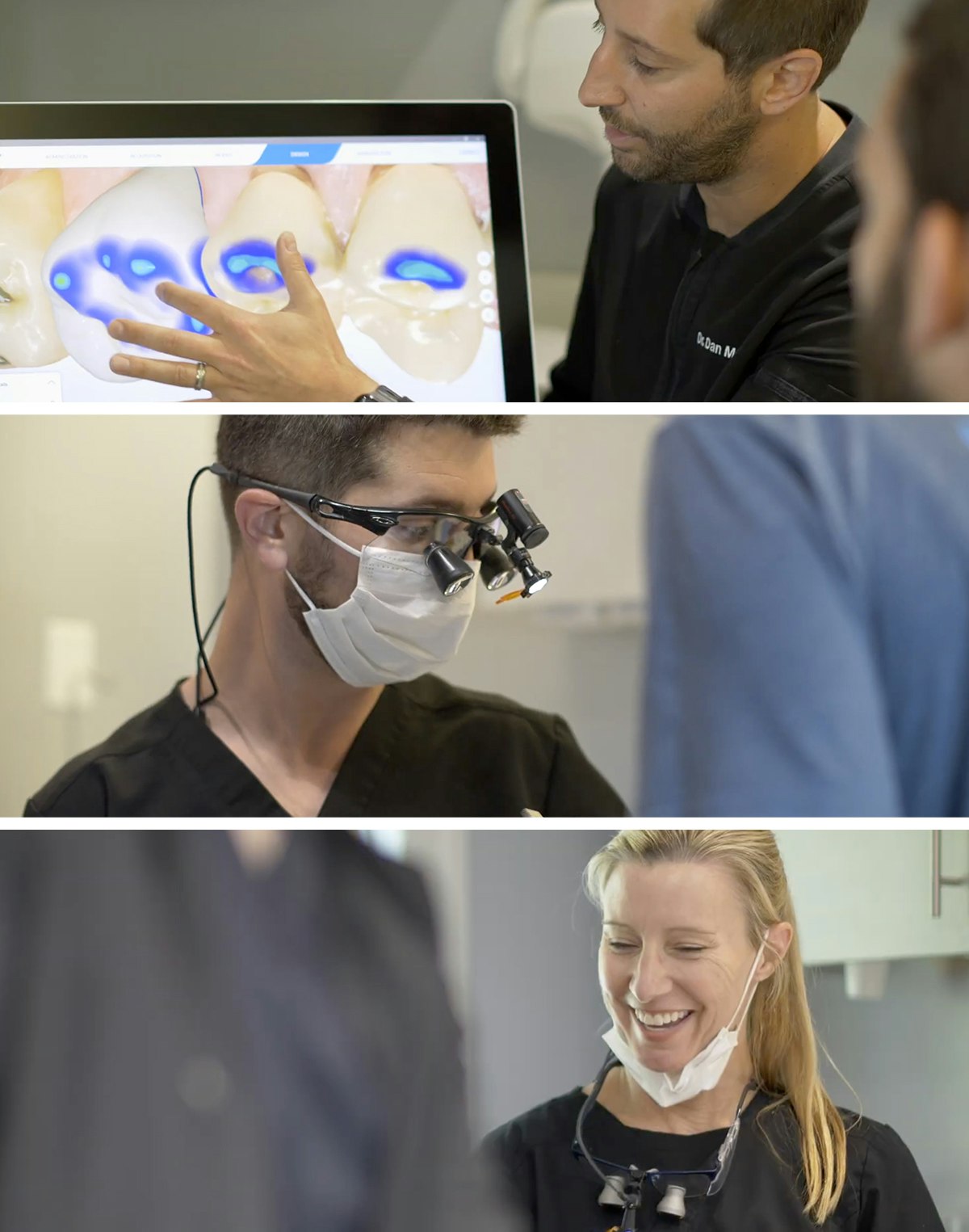 collage of our dentists working with patients