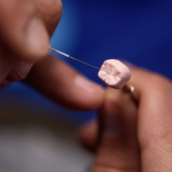 Lab hand painting a dental crown