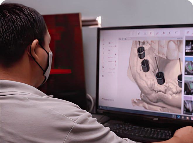 Dentist looking at scan