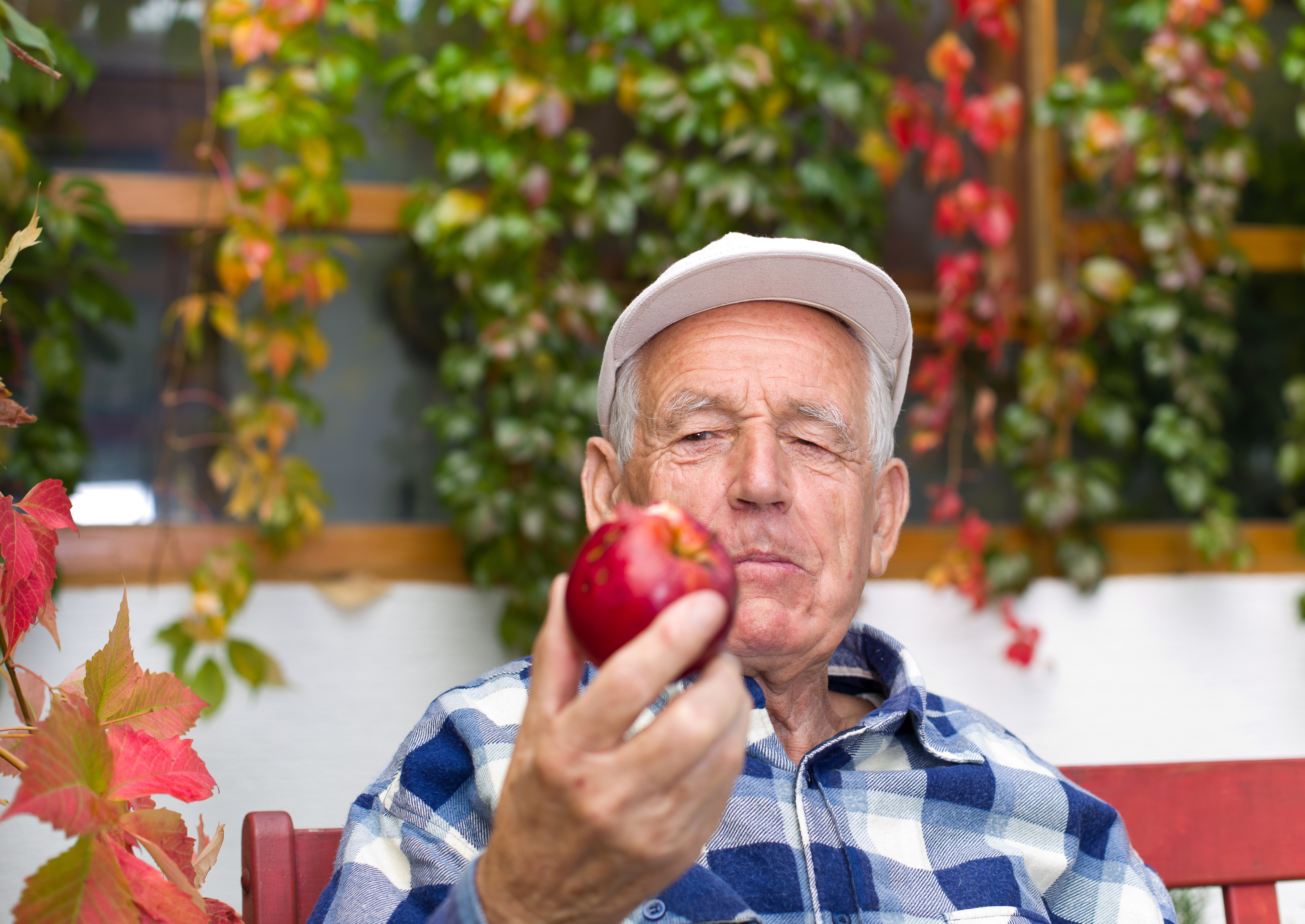 Senior eating an apple