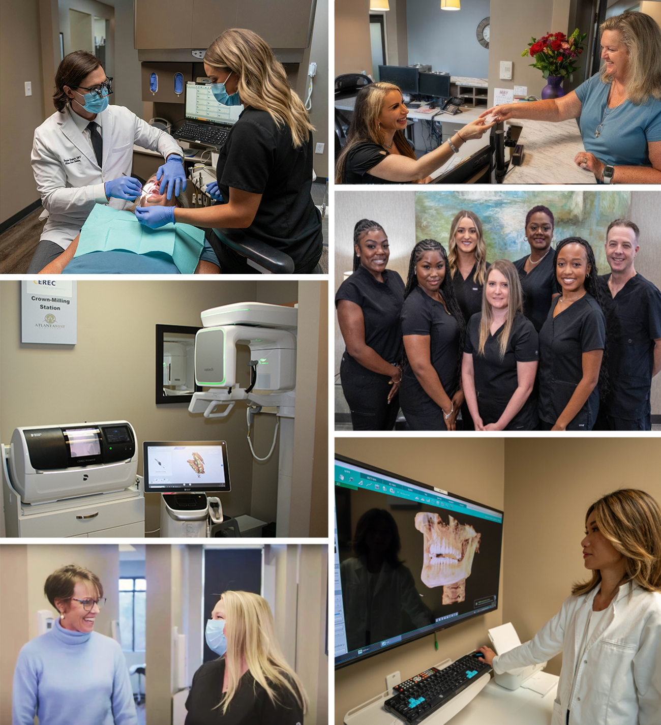 collage of our dentists, team, and technology