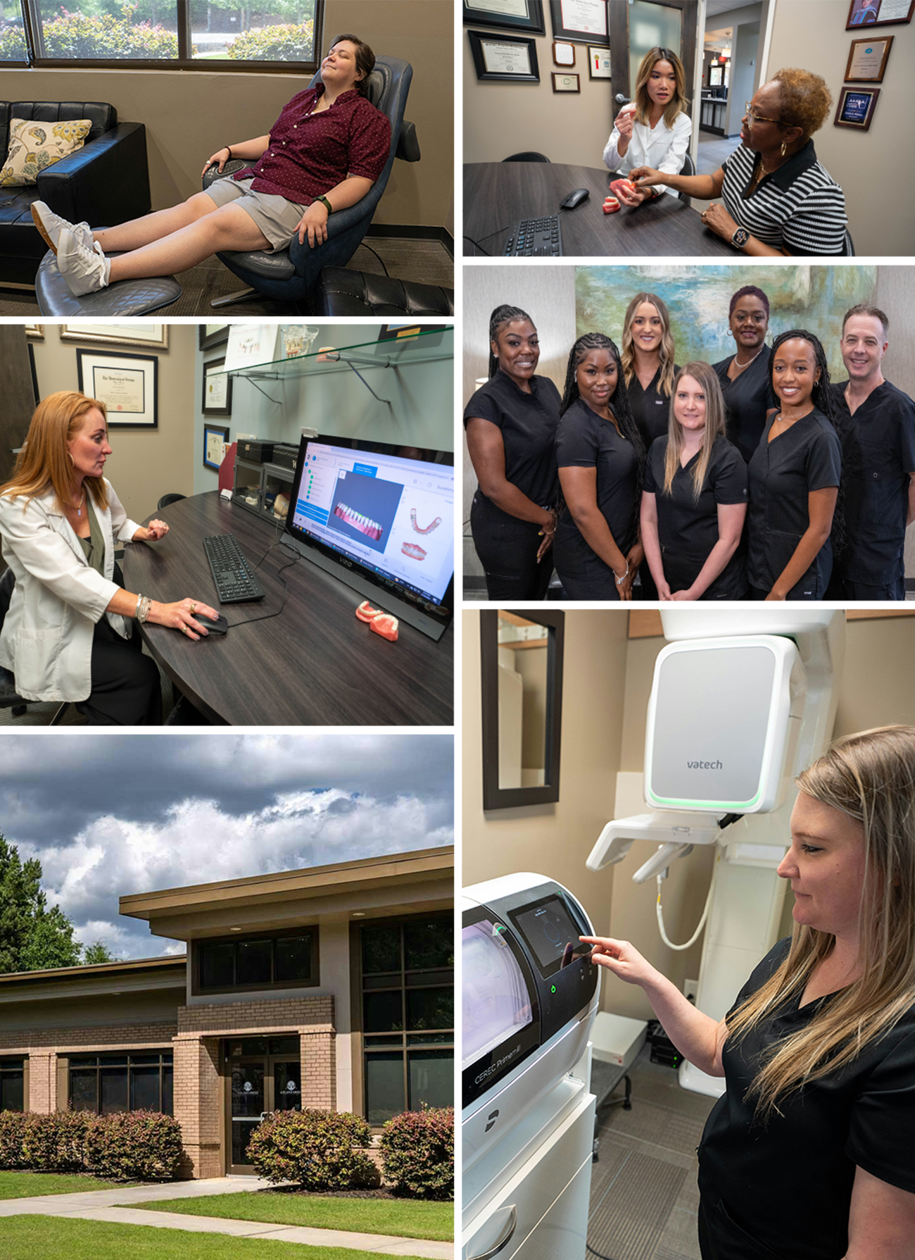 collage of our dentists, team, and patients