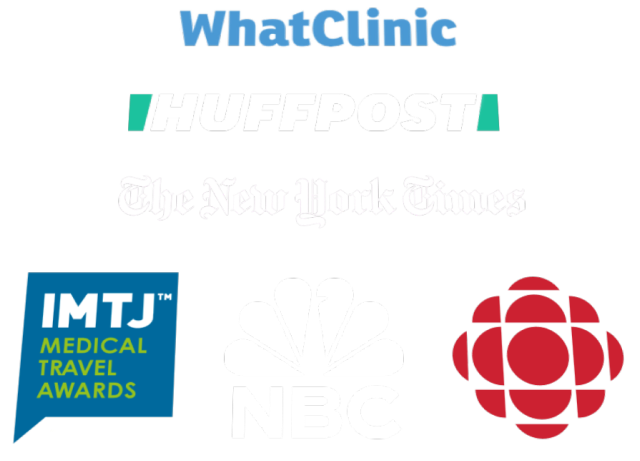 Huffpost, WhatClinic, The New York Times, IMTJ Medical Travel Awards, NBC, ICI Canada logos