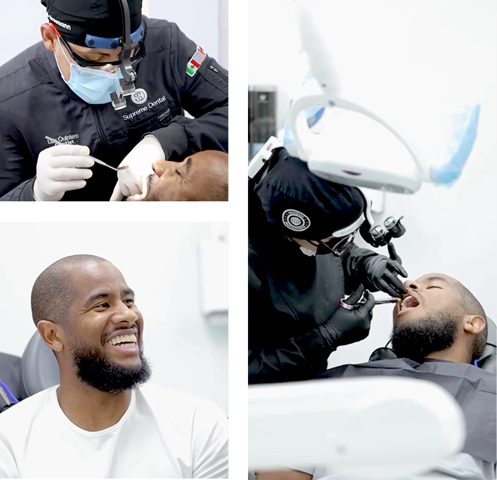 collage of man receiving dental treatment