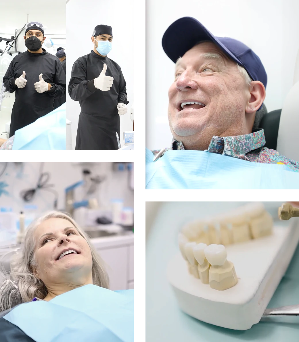 collage of real patients and dentists