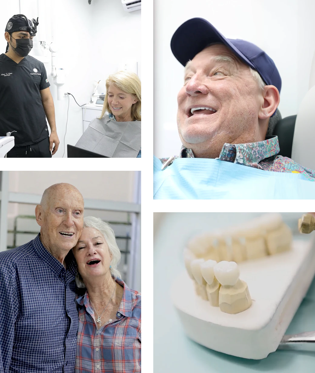 collage of happy patients and dental restorations