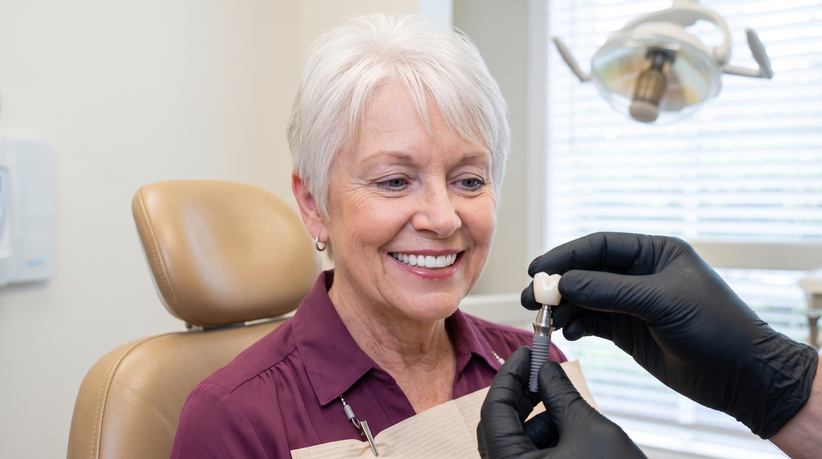 woman being shown a dental crown