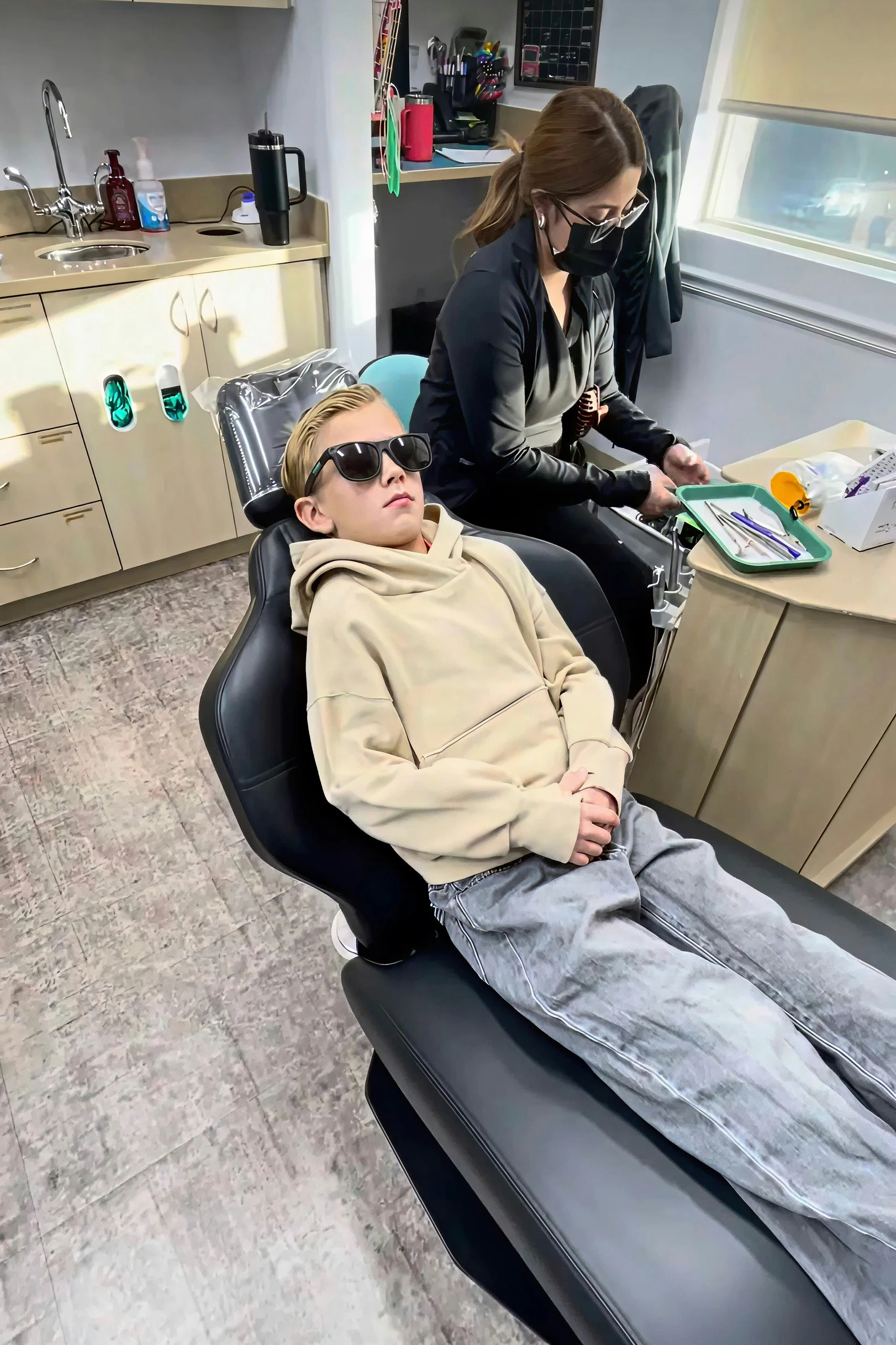 Patient relaxing in the exam chair
