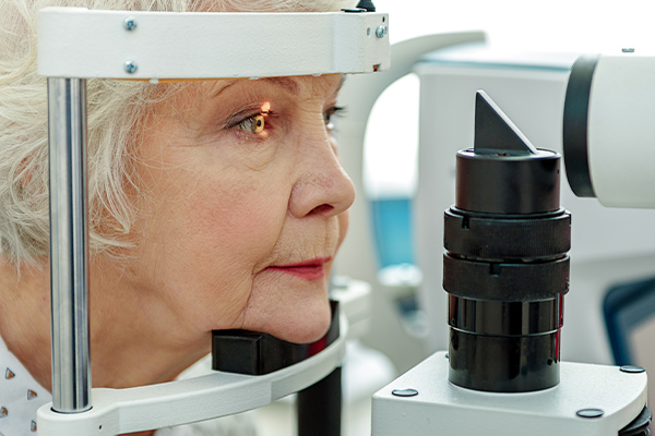 a woman having a retinal exam