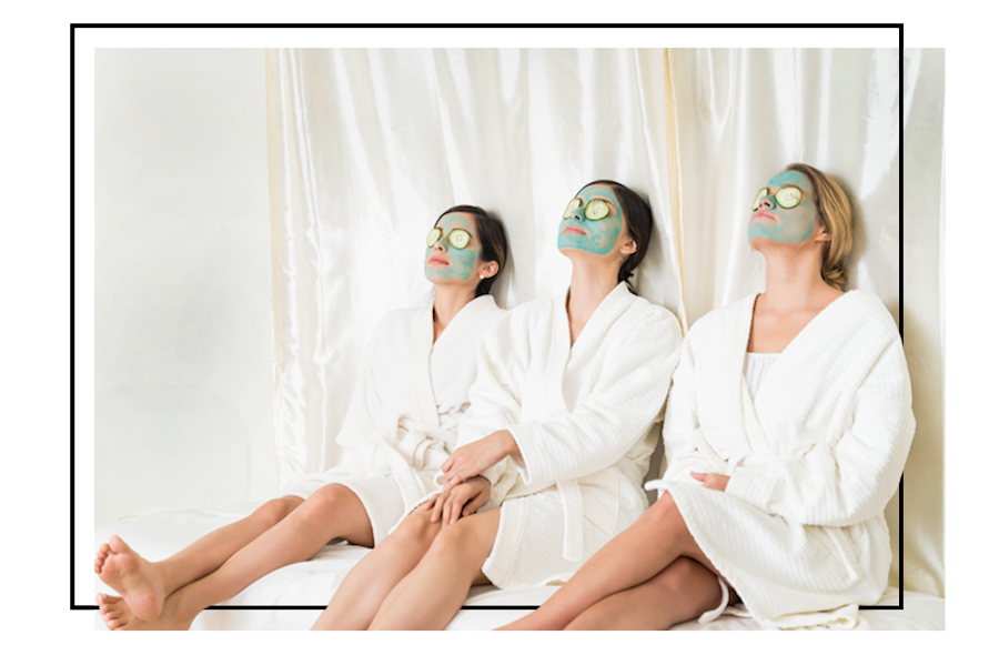 Med spa patients relaxing with facial masks