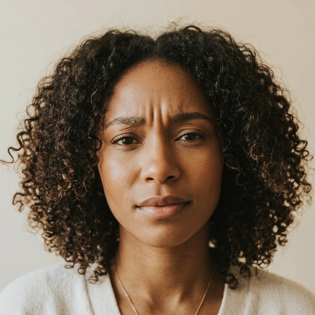close-up of frown lines