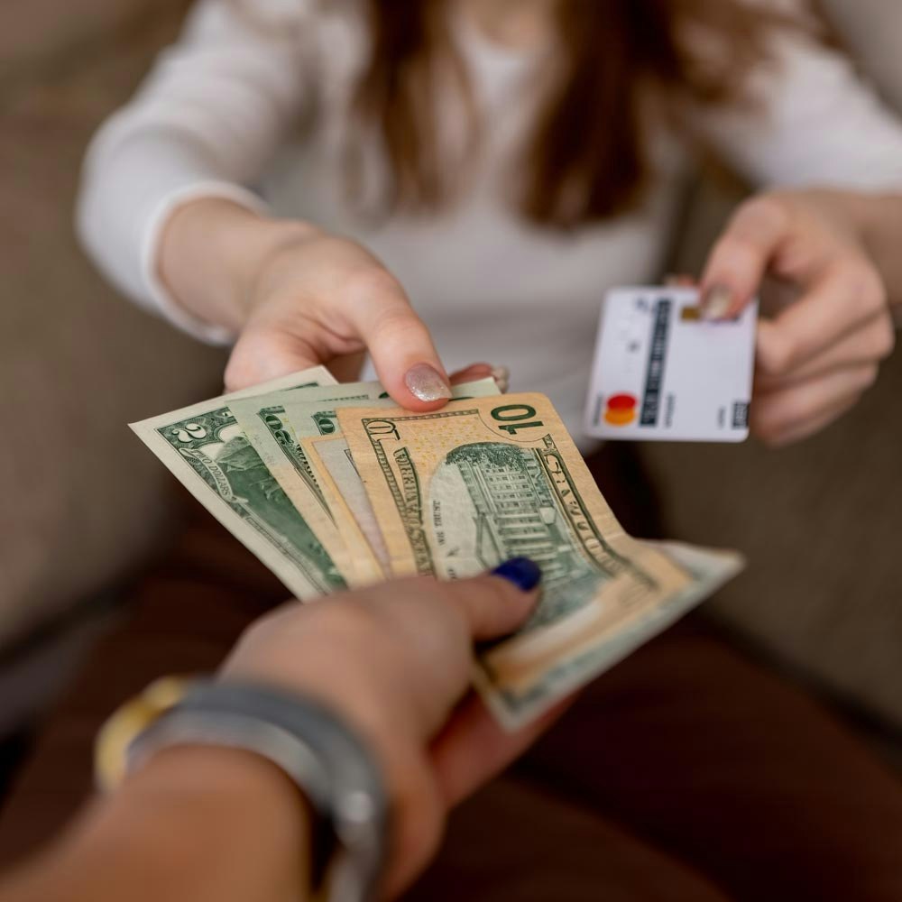 Patient handing dental staff cash