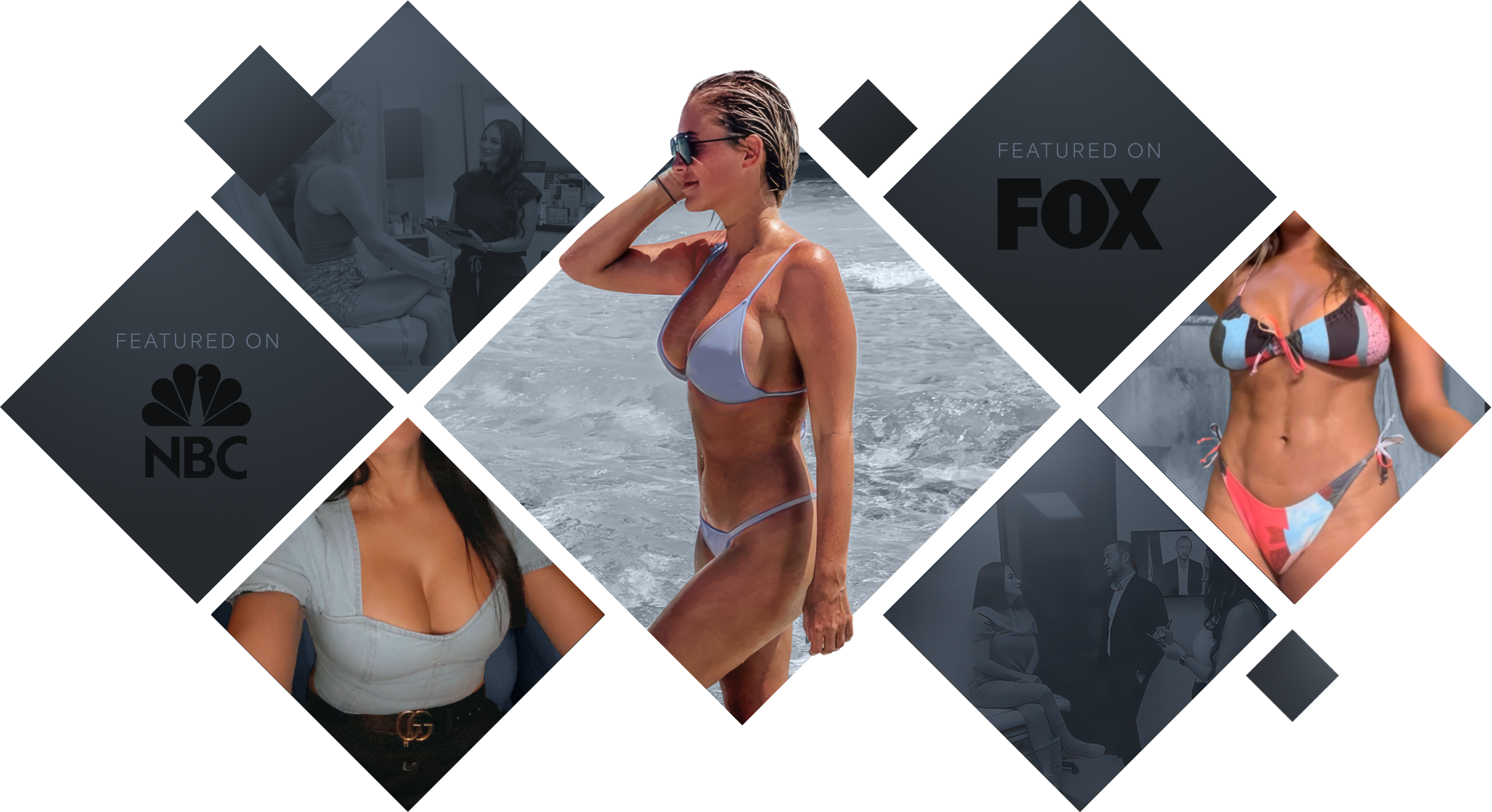 Collage of real patients and news organizations Dr. Linville has been featured on