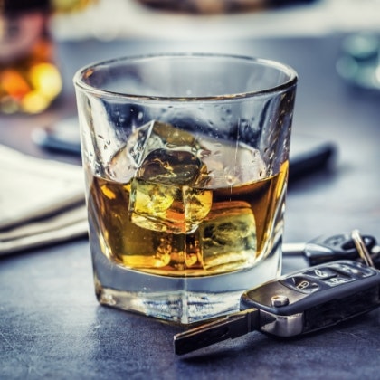 Glass of whiskey next to car keys