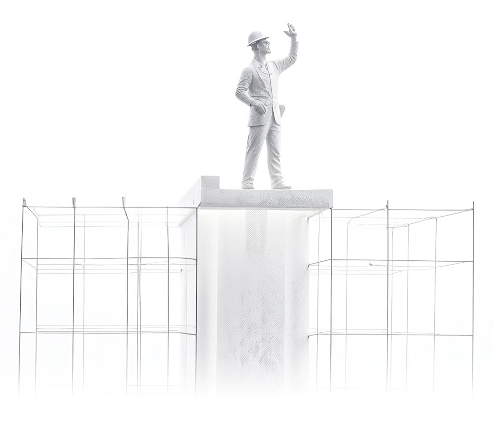 A statue of a builders on top of a building