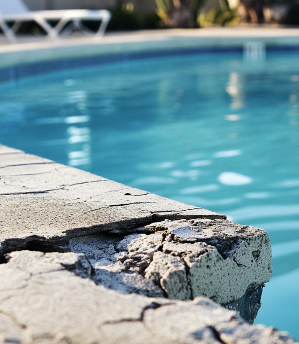 Pool with crumbling and cracked concrete