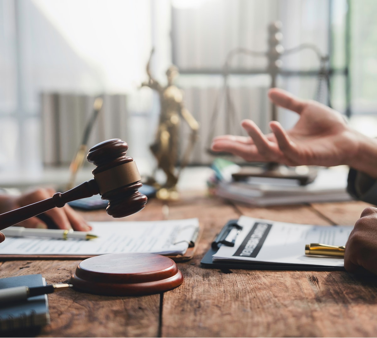 documents and gavel on a table
