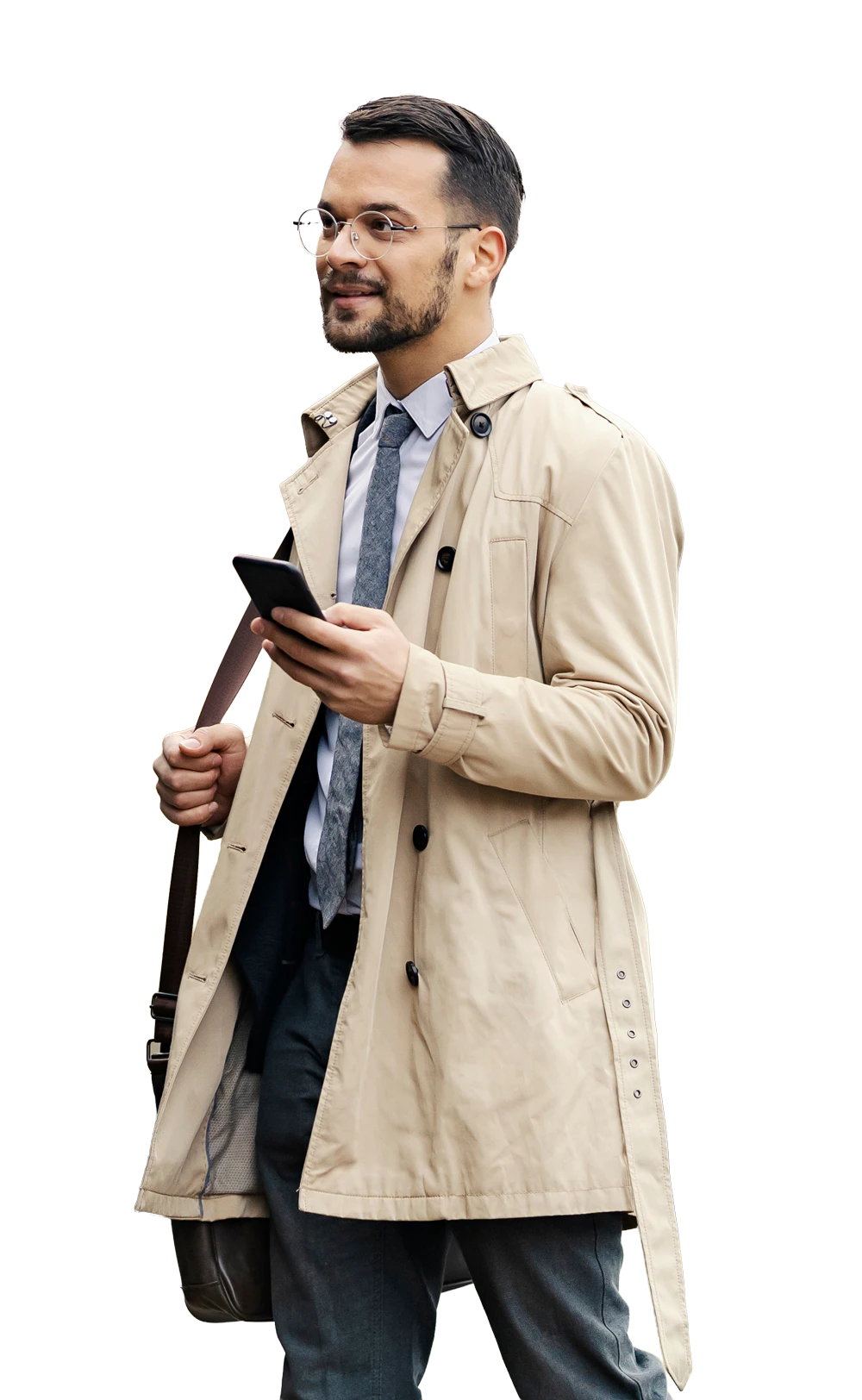 Man holding phone and walking