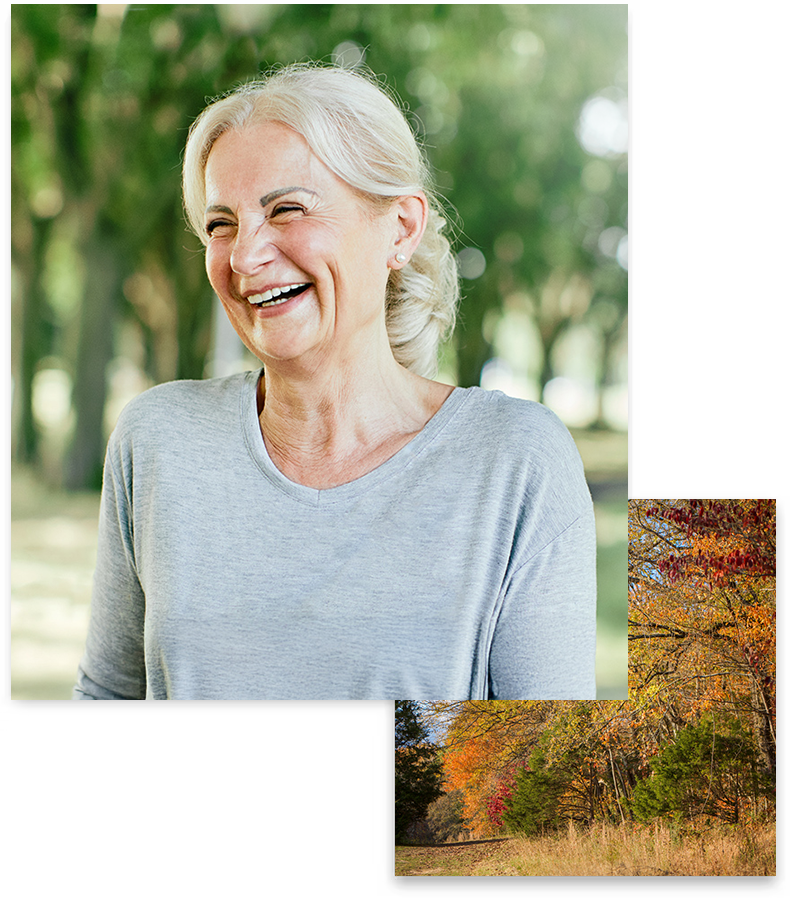 smiling woman with gray hair